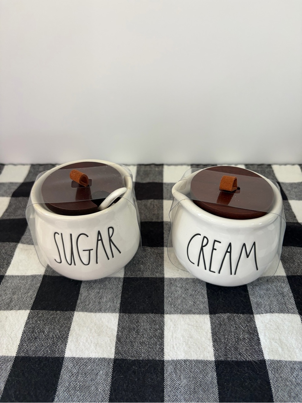Rae Dunn White Ceramic Sugar & Cream Set with Brown Lids